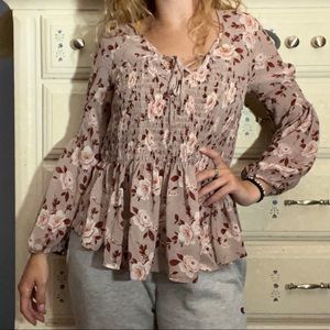 American Eagle Pink Long Sleeve Blouse